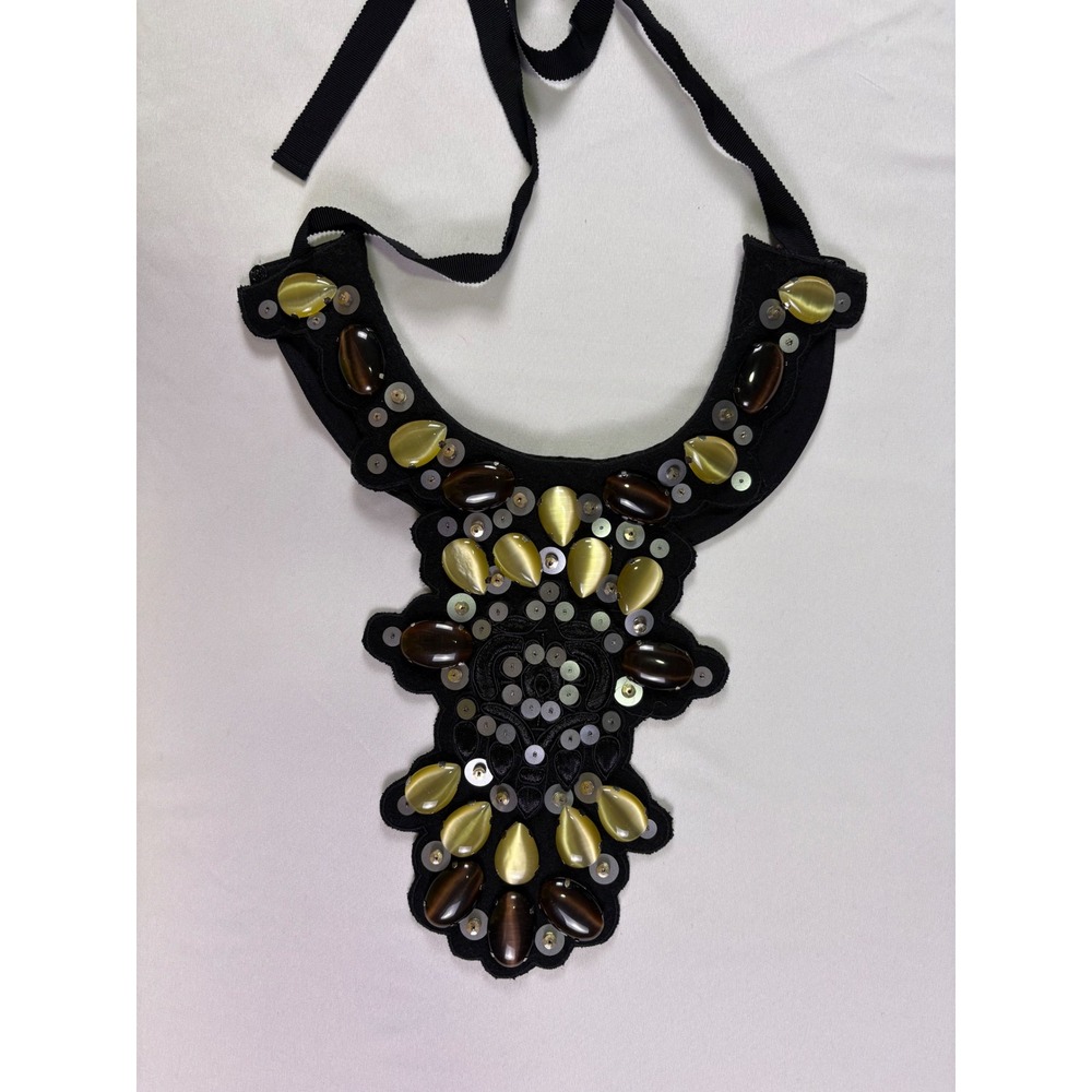 Tory Burch Silk Long Sleeve Dress S Embellished Removable Collar Necklace Event - Picture 5 of 11